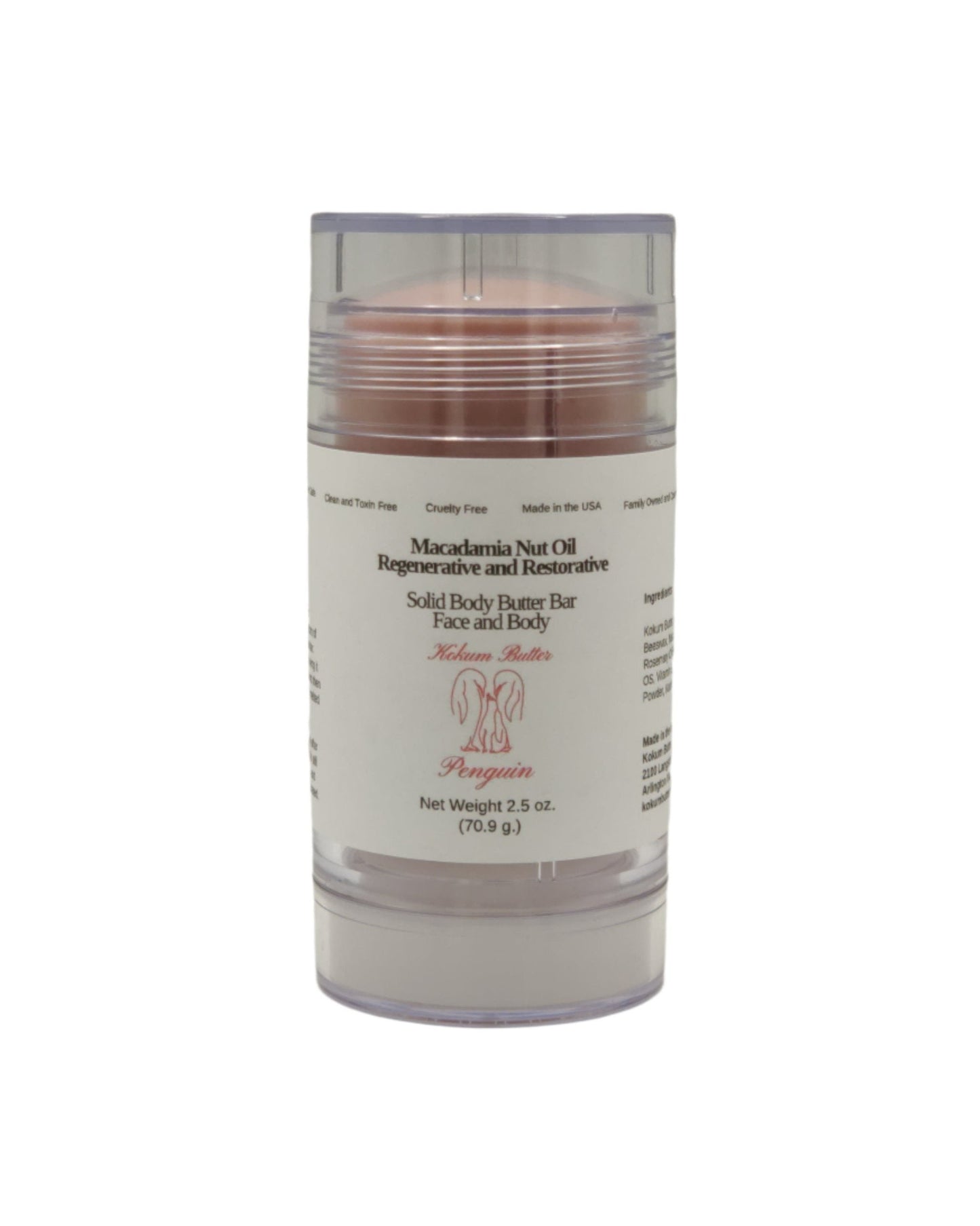 Macadamia Nut Oil (Lotion Bar) Clear Twist Up Tube