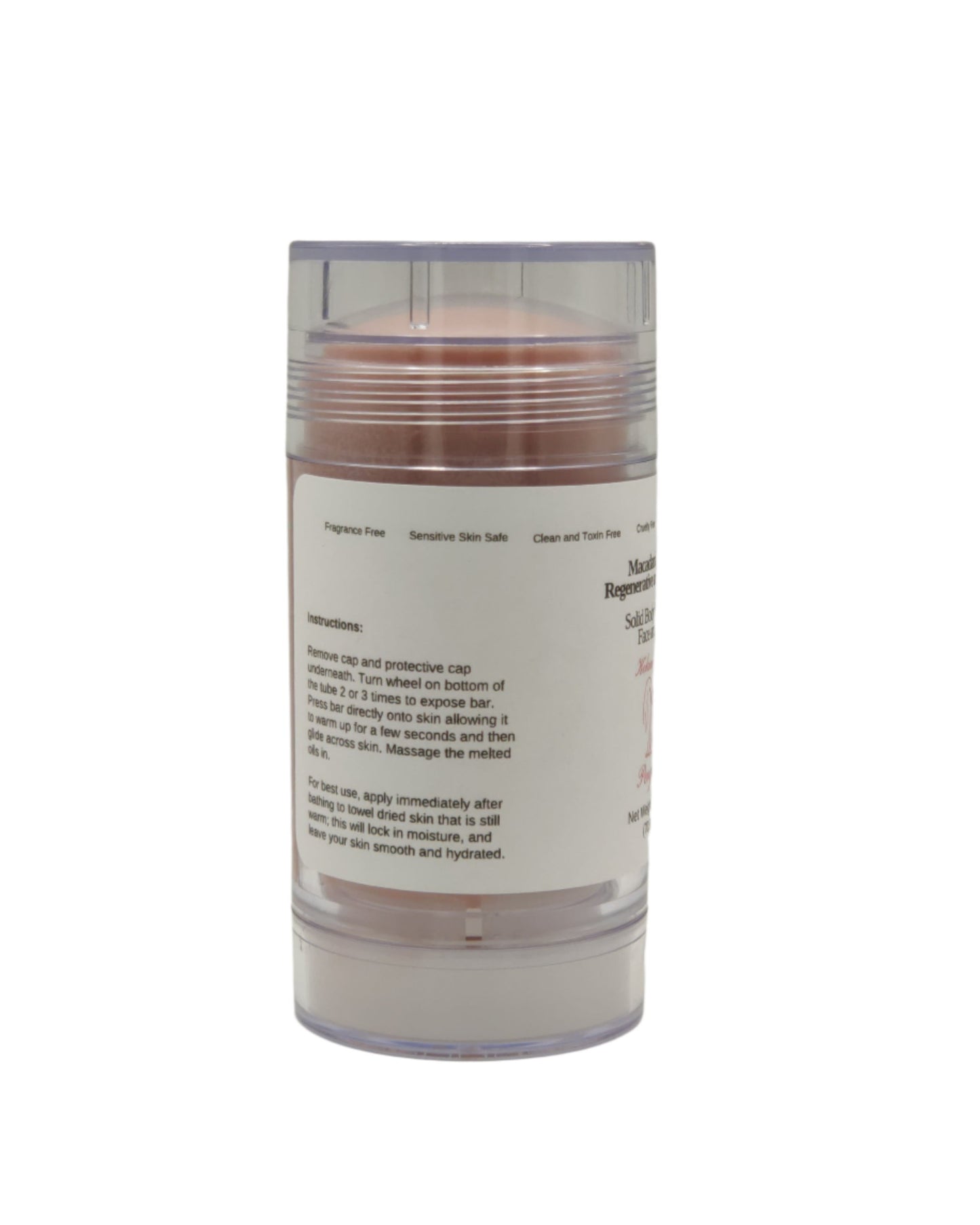 Macadamia Nut Oil (Lotion Bar) Clear Twist Up Tube